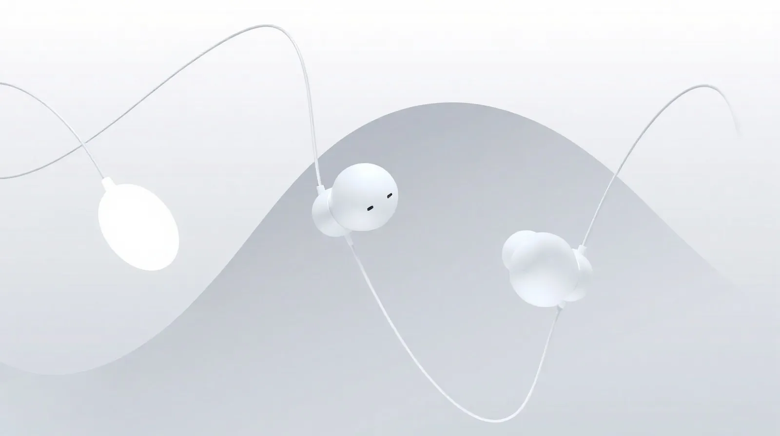 Ilustración abstracta de auriculares inalámbricos con ondas de sonido representando una oferta tecnológica