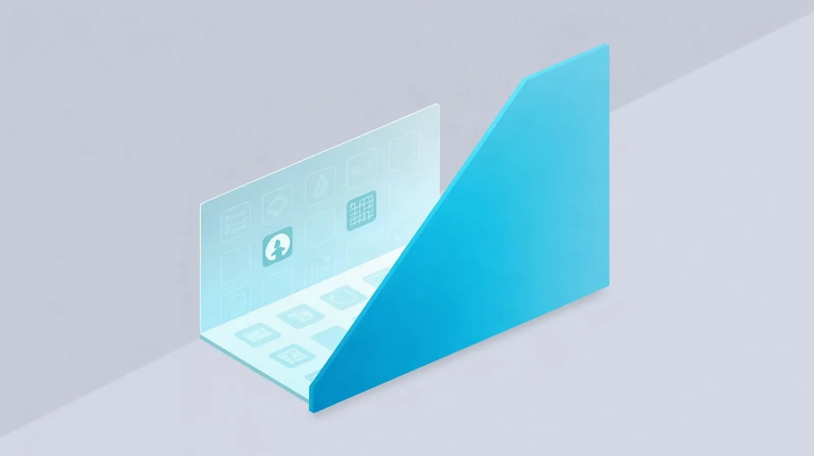 Ilustración abstracta de una cuadrícula de aplicaciones digitales dividida por barreras translúcidas que simbolizan las nuevas comisiones del App Store