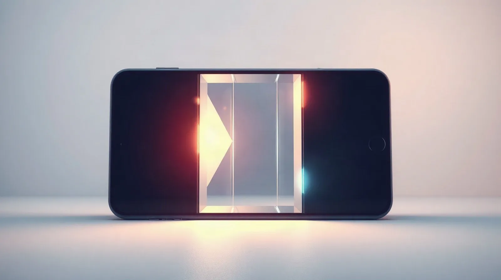 Ilustración abstracta de un teléfono plegable futurista con paneles geométricos iluminados