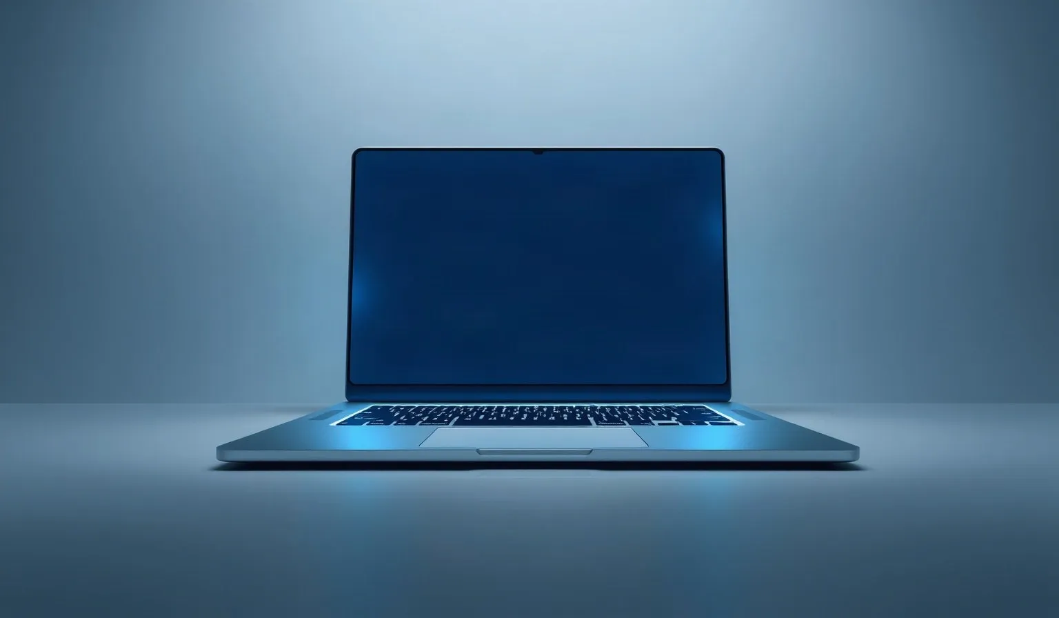 Ilustración abstracta de una laptop moderna con destellos de luz que sugieren una pantalla OLED