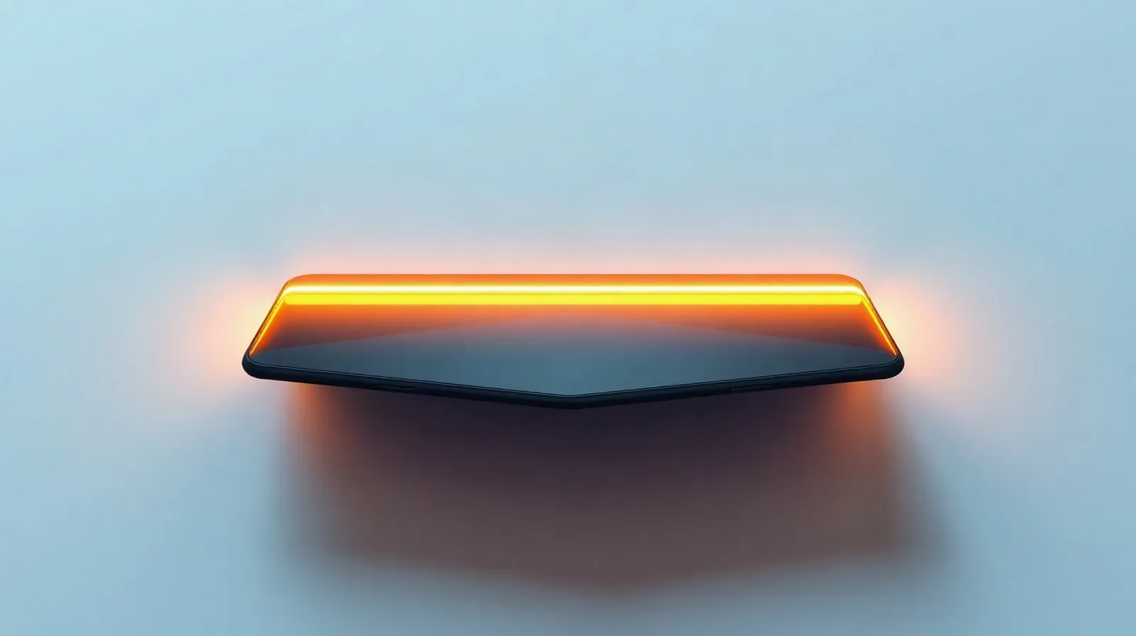 Ilustración abstracta de una pantalla plegable con pliegues de luz que sugieren un teléfono tipo libro