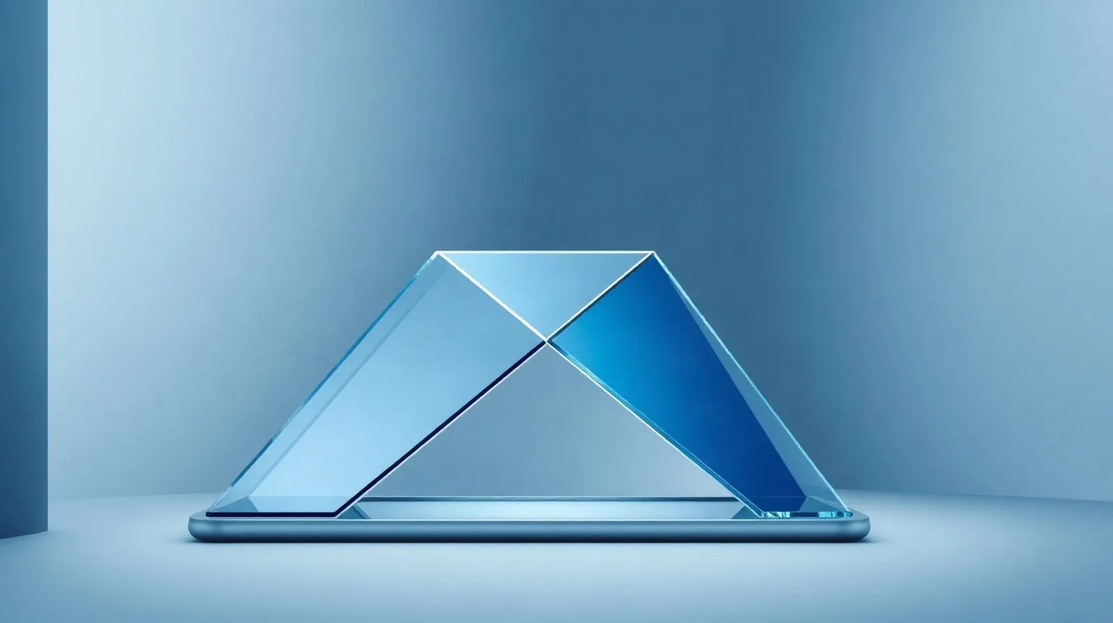 Ilustración abstracta de paneles plegables plateados y azules que representan la innovación en nuevos dispositivos móviles