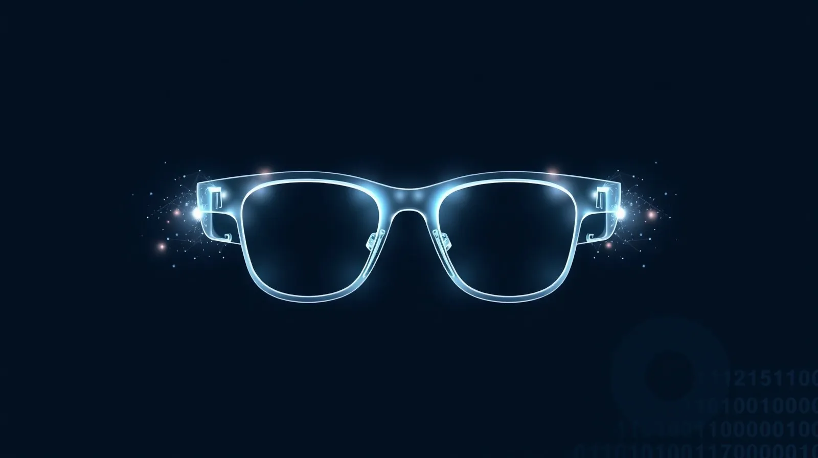 Ilustración abstracta de unas gafas inteligentes translúcidas rodeadas de patrones de luz que simbolizan privacidad digital