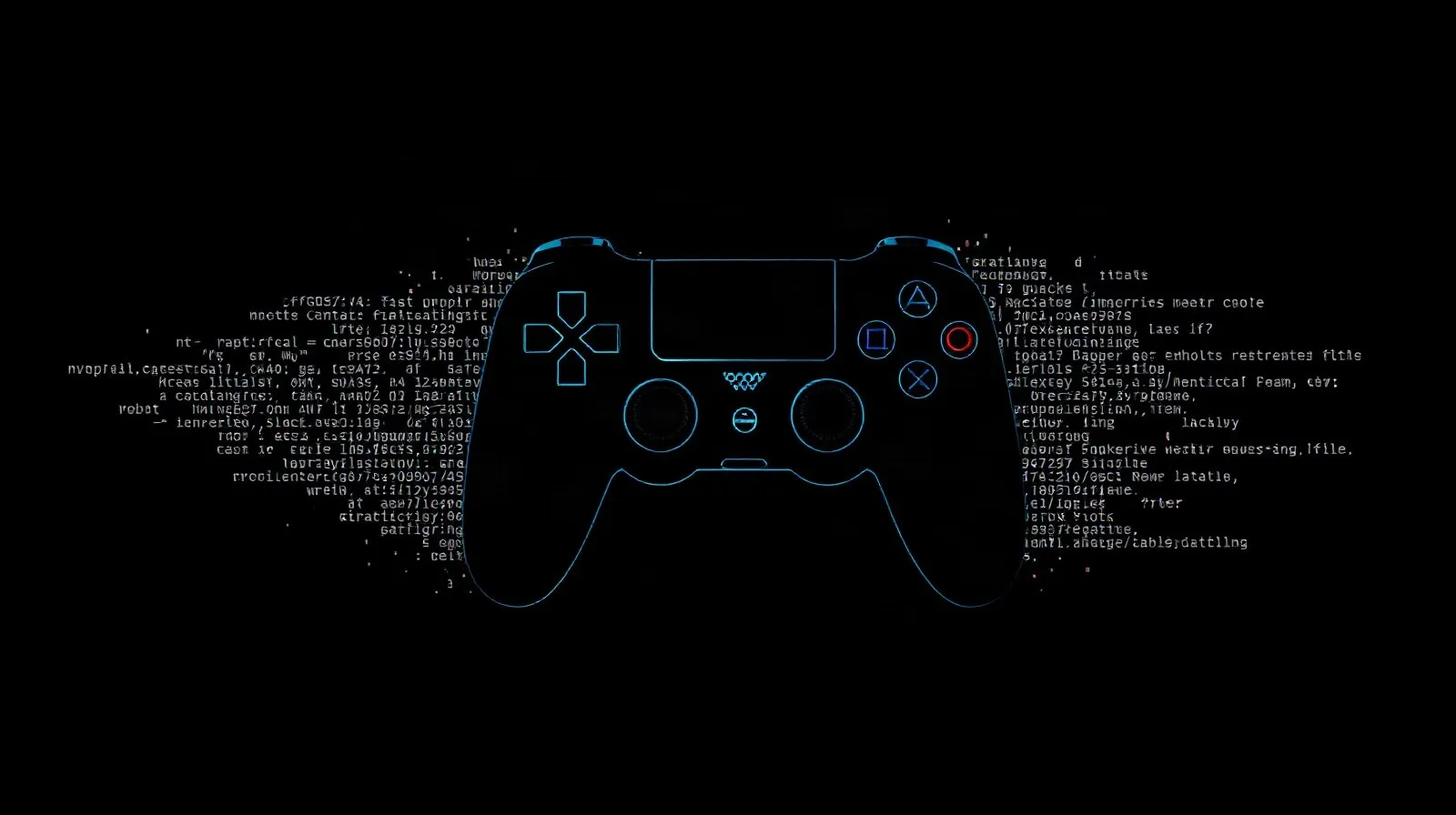 Ilustración abstracta de un control de videojuegos futurista disolviéndose en partículas digitales sobre fondo oscuro