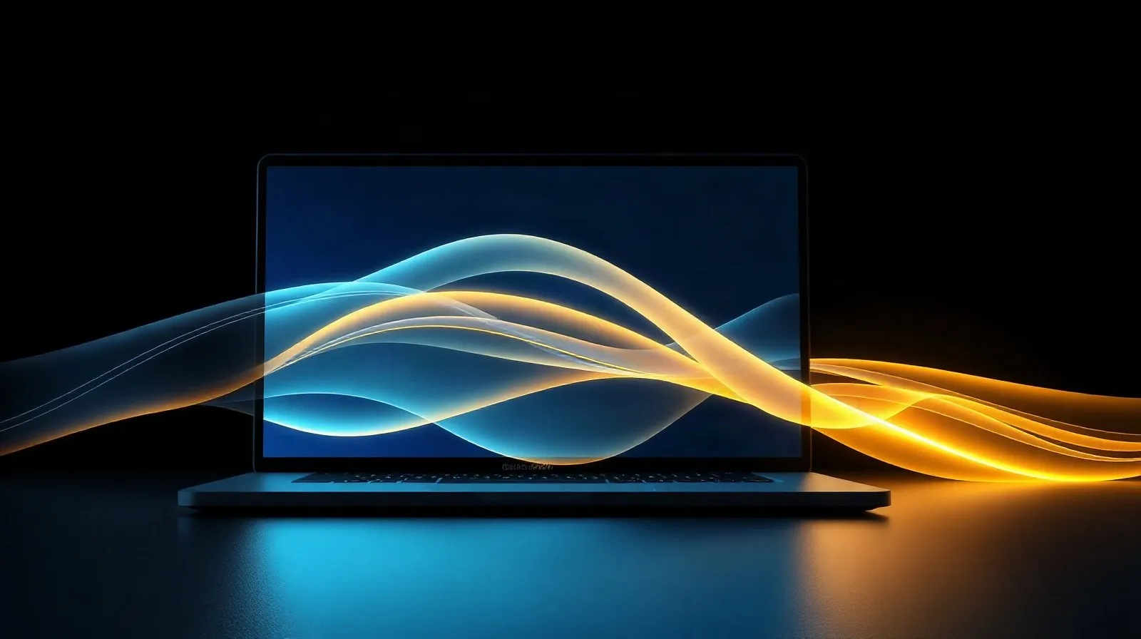 Ilustración abstracta de una pantalla luminosa con ondas de luz representando una interfaz táctil OLED