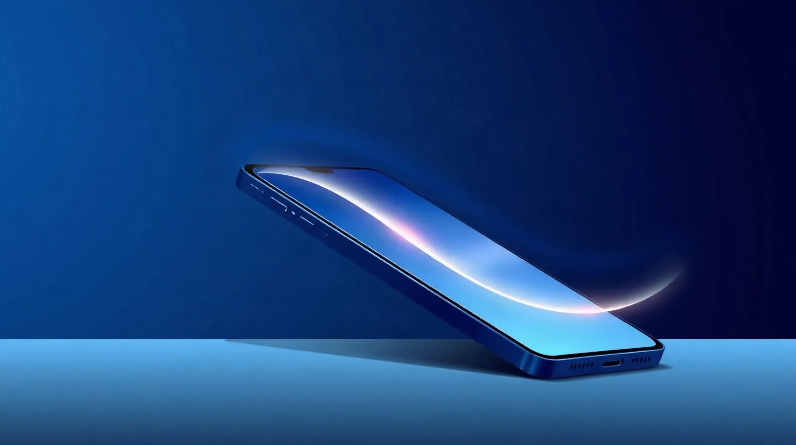 Ilustración abstracta de un teléfono plegable con una línea de escaneo luminosa sobre la pantalla