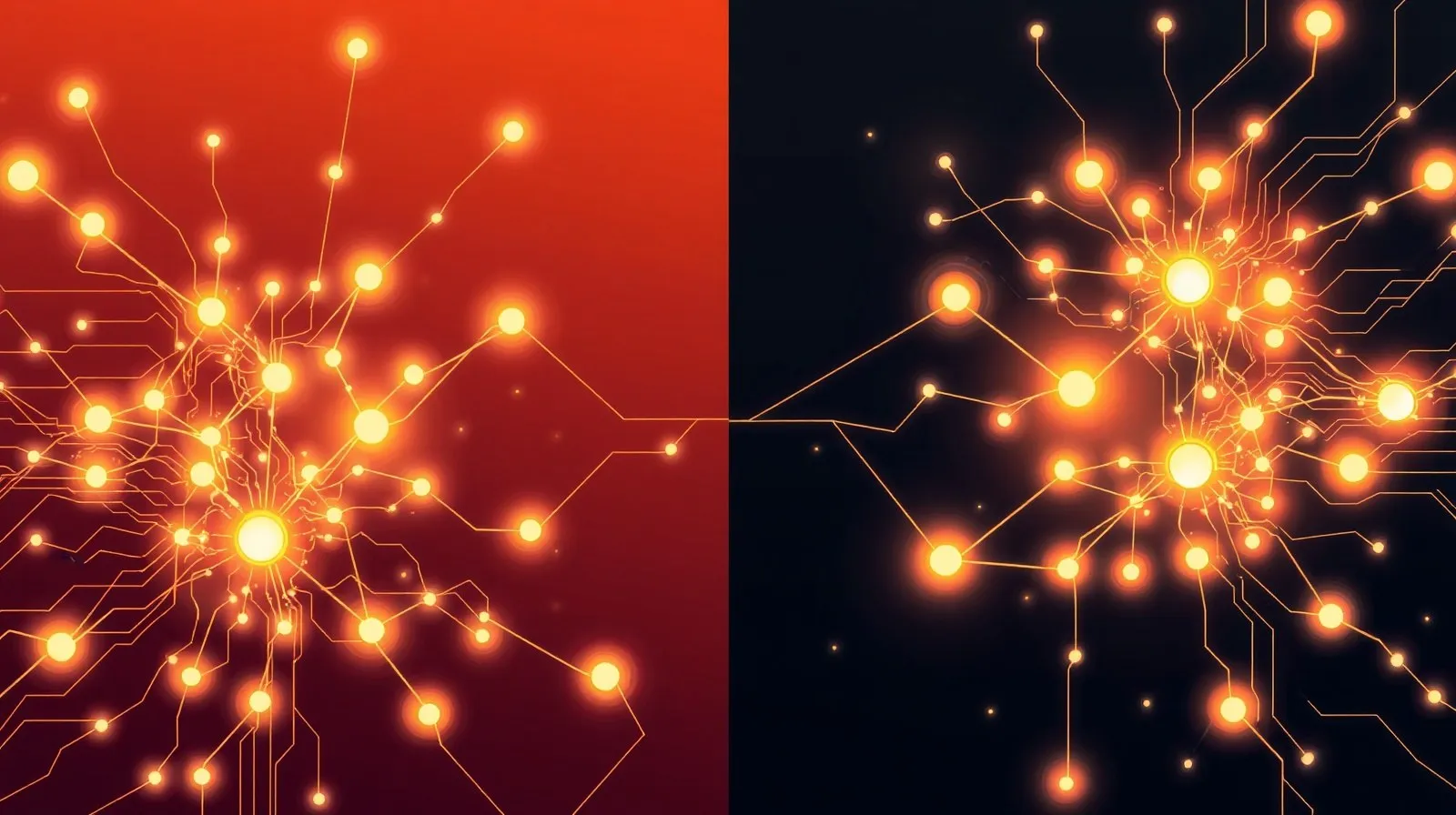Ilustración abstracta de una red neuronal luminosa que representa la colaboración en inteligencia artificial entre empresas tecnológicas