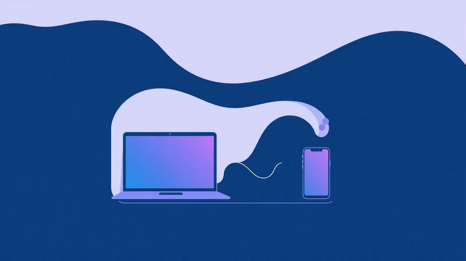 Ilustración abstracta que representa una inteligencia artificial conectando una computadora de escritorio con un teléfono móvil