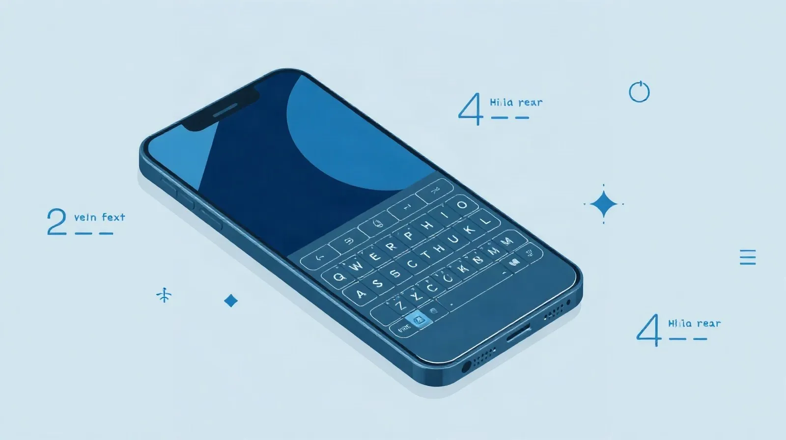 Ilustración abstracta de un teléfono con teclado físico en tonos azules y grises