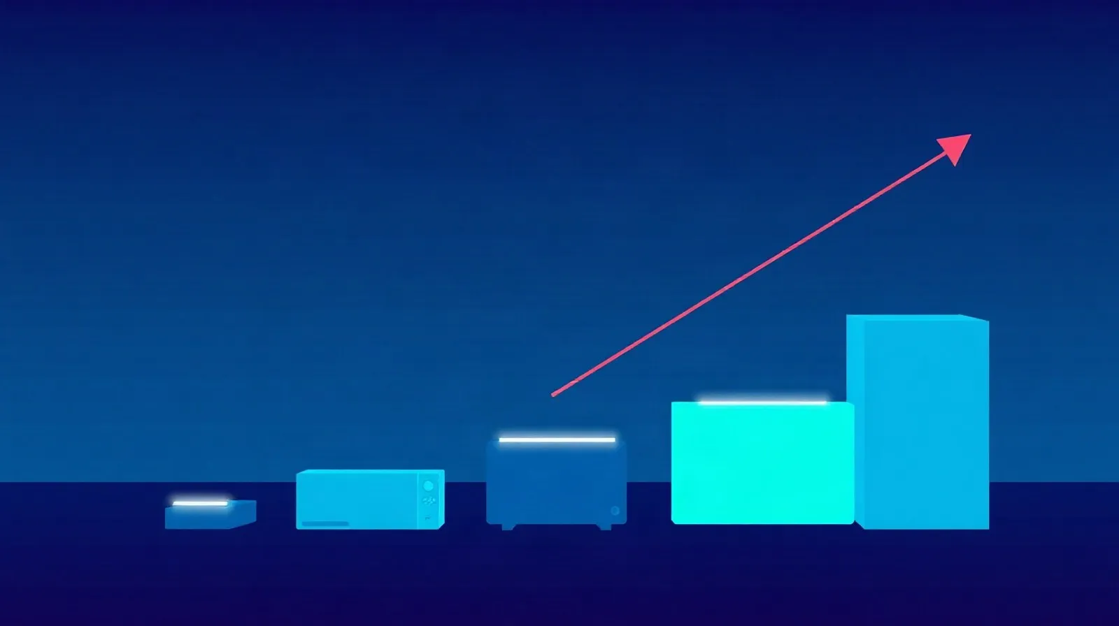 Ilustración abstracta de barras ascendentes y pantallas digitales representando el aumento de precios en servicios de streaming