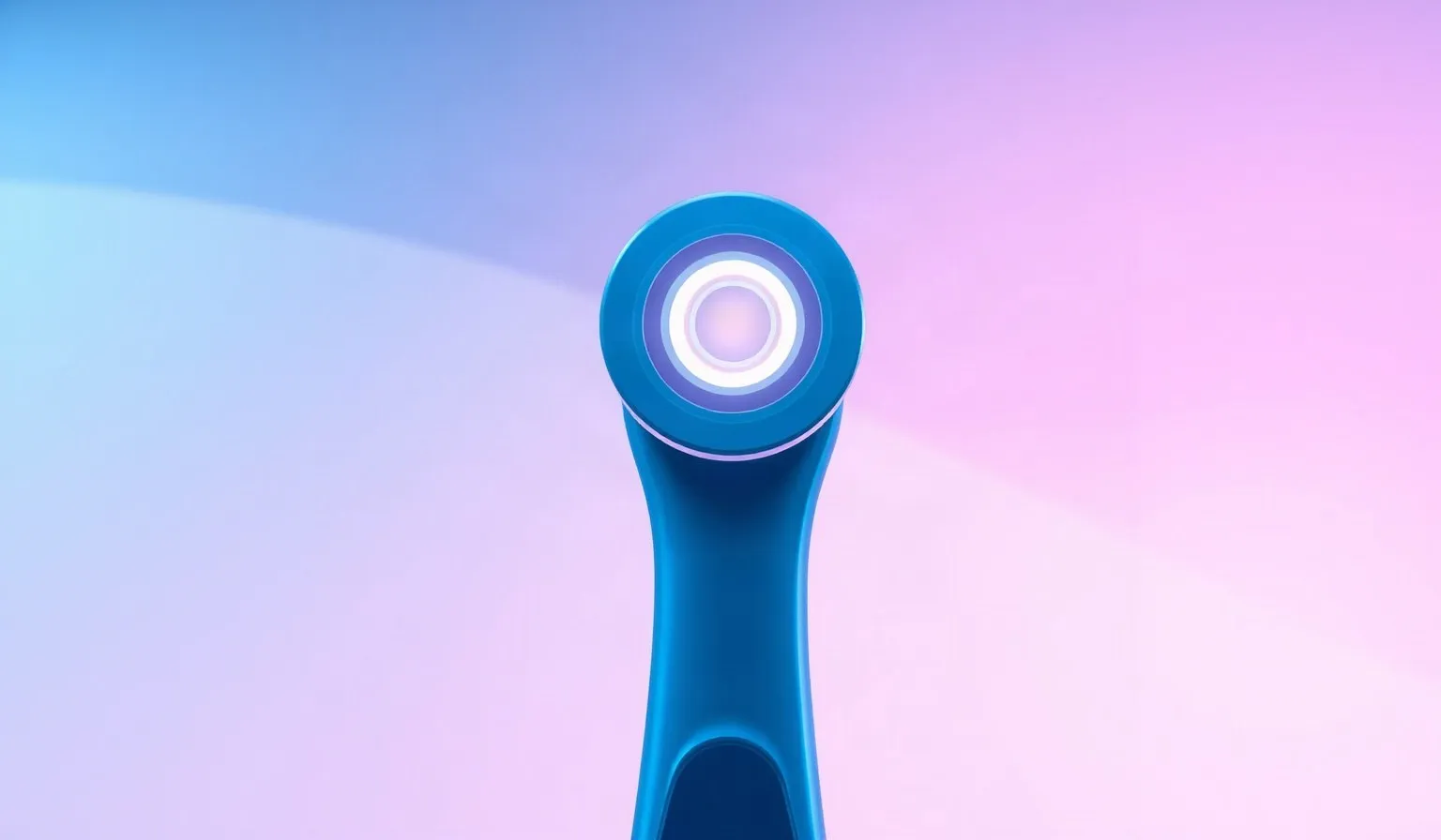 Ilustración abstracta de un cepillo de dientes futurista con un elemento de cámara integrada y tonos azules y rosados
