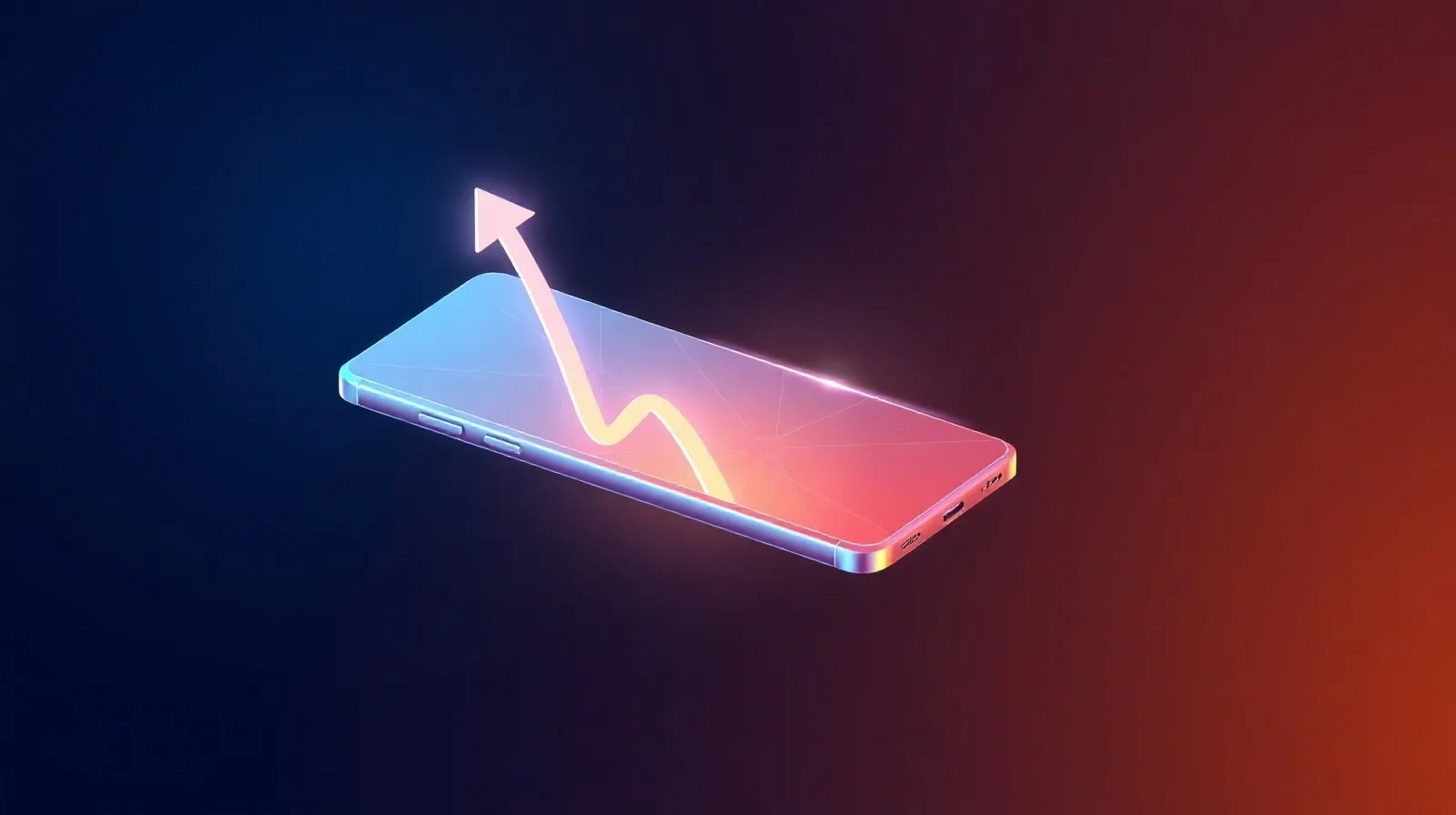 Ilustración abstracta de un teléfono premium con elementos gráficos que simbolizan una rebaja de precio