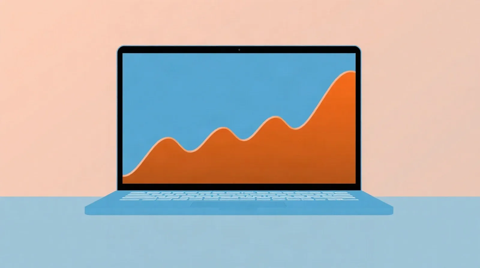 Ilustración abstracta de una laptop con una línea de gráfico ascendente que representa el aumento de precio