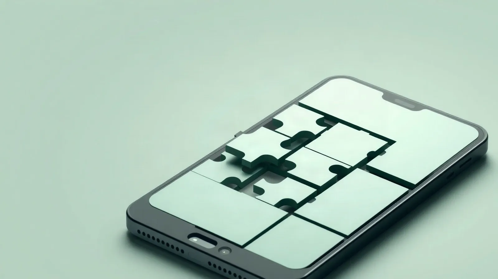 Ilustración abstracta de un teléfono compuesto por piezas modulares separables que simbolizan la reparabilidad