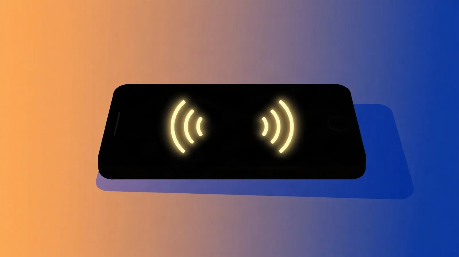 Ilustración abstracta de ondas de señal celular interrumpidas alrededor de la silueta de un teléfono inteligente