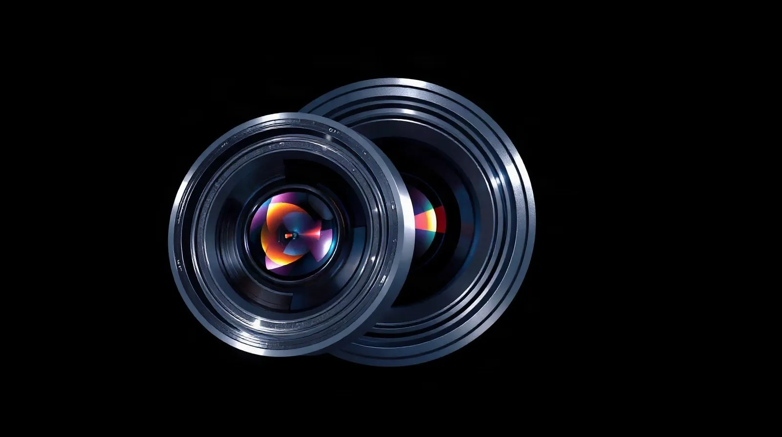 Ilustración abstracta de tres lentes de cámara superpuestos representando sensores fotográficos de alta resolución