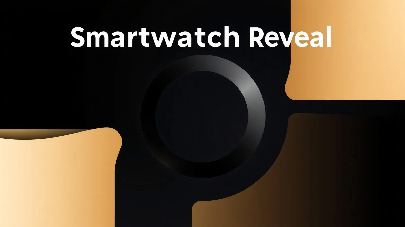 Ilustración abstracta de un smartwatch circular rodeado de cuatro muestras de color en negro, plateado, dorado y un tono oscuro