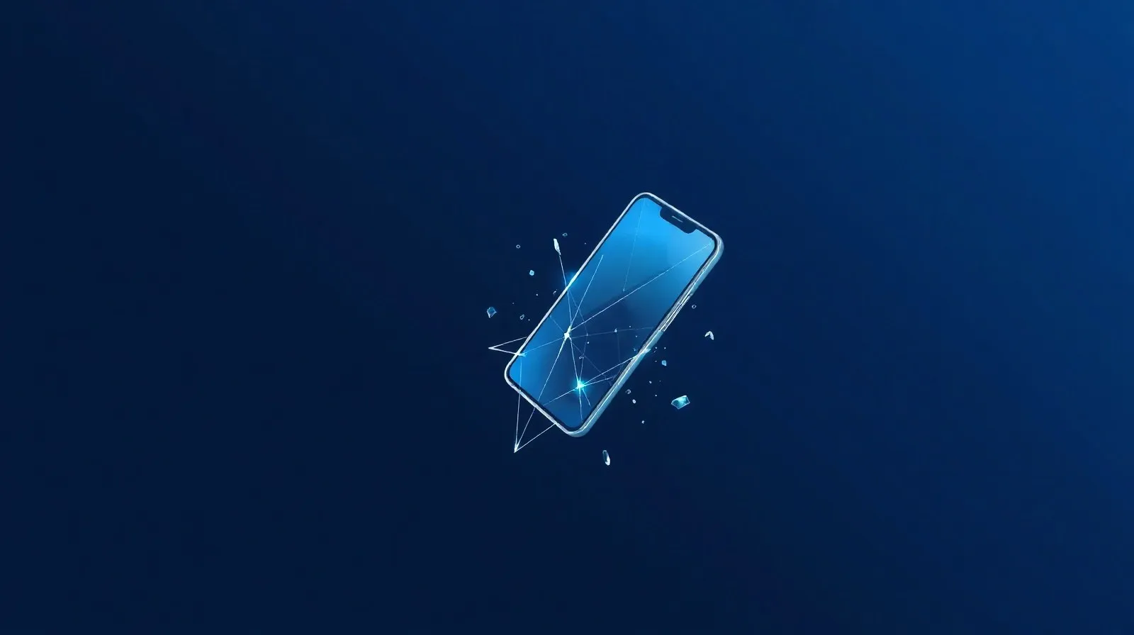 Ilustración abstracta de un smartphone filtrado rodeado de fragmentos digitales en tonos azules
