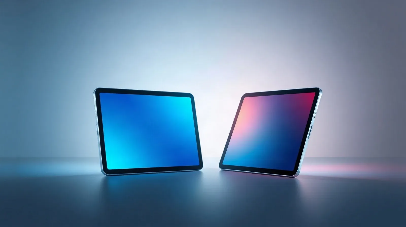 Ilustración abstracta de dos tablets premium enfrentadas simbolizando una comparación tecnológica