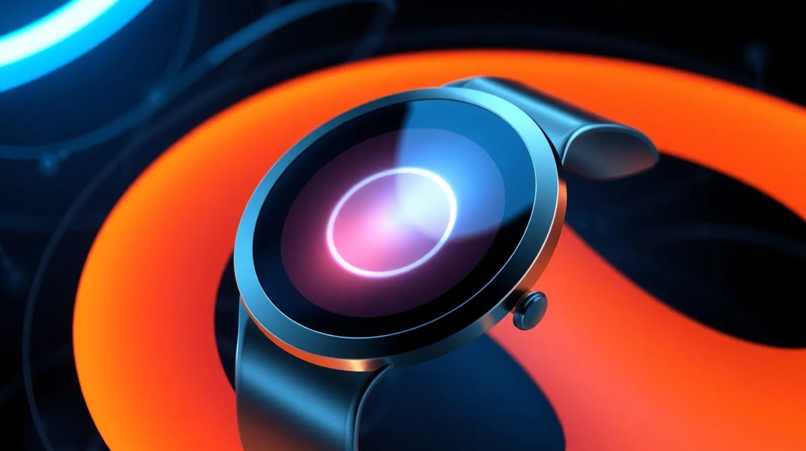 Ilustración abstracta de un smartwatch premium con destellos de luz que sugieren una pantalla brillante y un diseño delgado