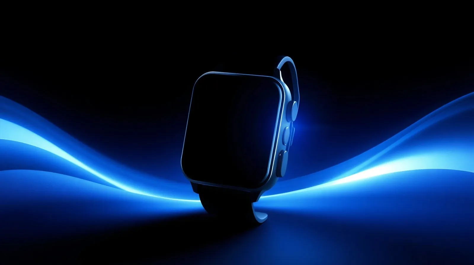 Ilustración abstracta de un reloj inteligente con anillos de luz representando batería y tecnología