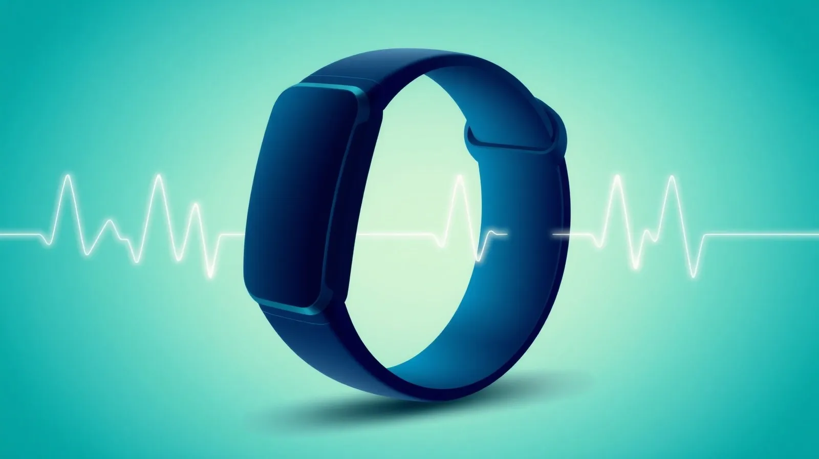 Ilustración abstracta de una banda de fitness sin pantalla con líneas de pulso cardíaco en tonos azules