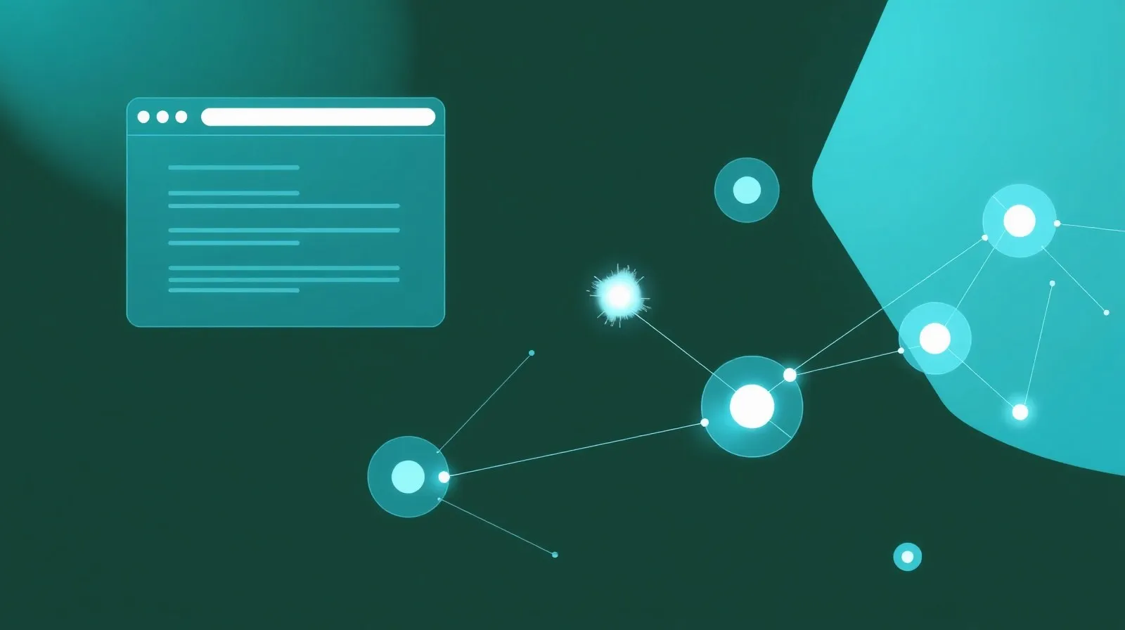 Ilustración abstracta de formas geométricas azules y turquesas que representan la integración de inteligencia artificial en un navegador web