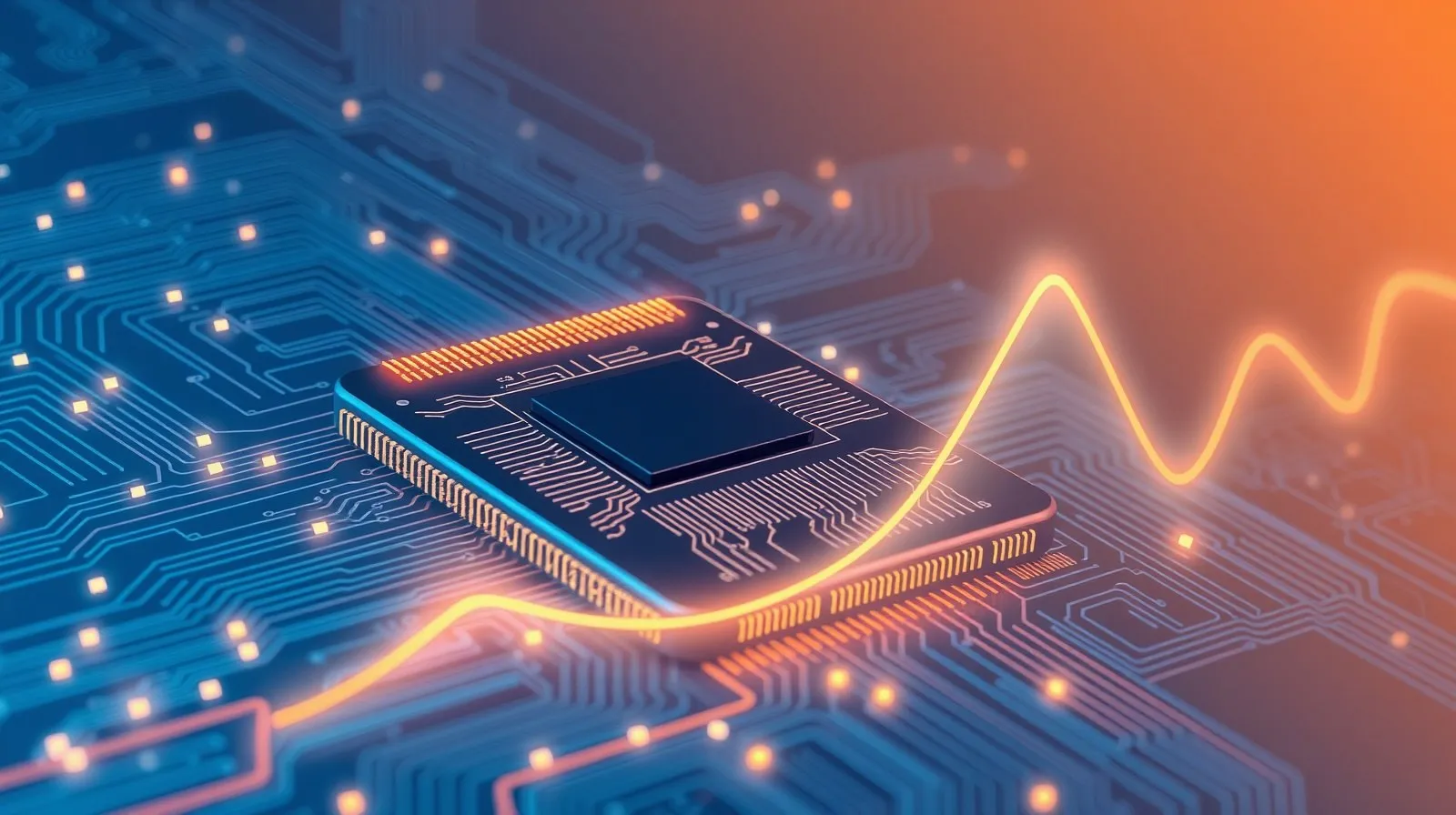 Ilustración abstracta de un chip de memoria combinado con líneas de un gráfico ascendente, simbolizando la crisis de RAM y el alza de precios
