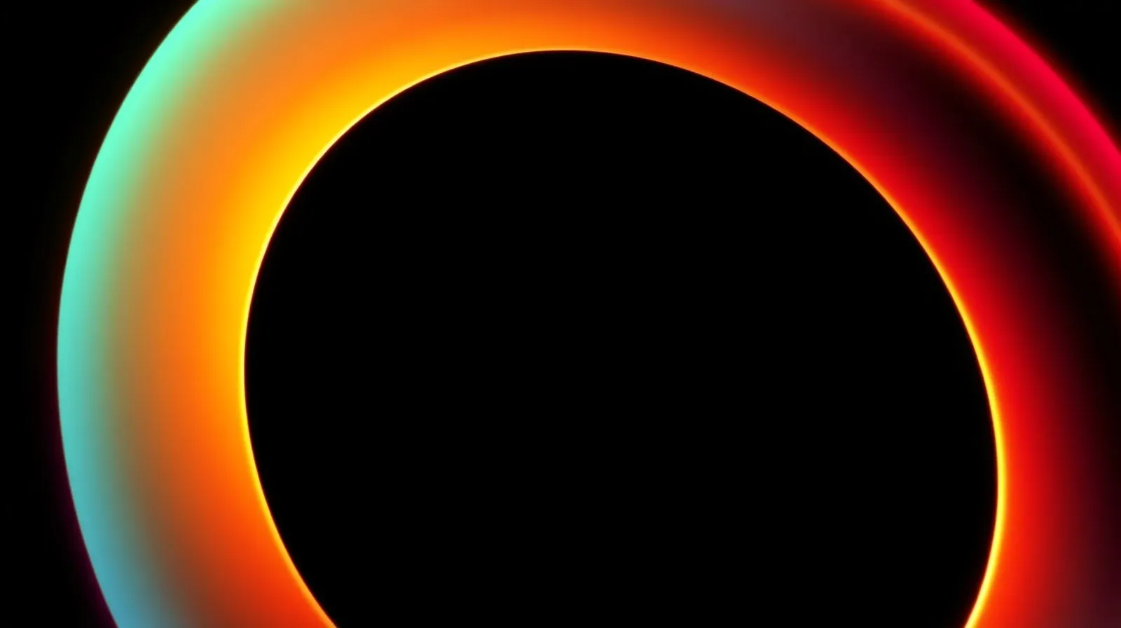 Ilustración abstracta de un anillo de luz circular con gradiente de colores sobre fondo tecnológico oscuro