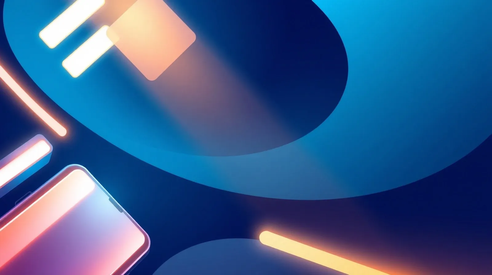 Ilustración abstracta que representa el lanzamiento de un nuevo teléfono inteligente con formas geométricas y luces