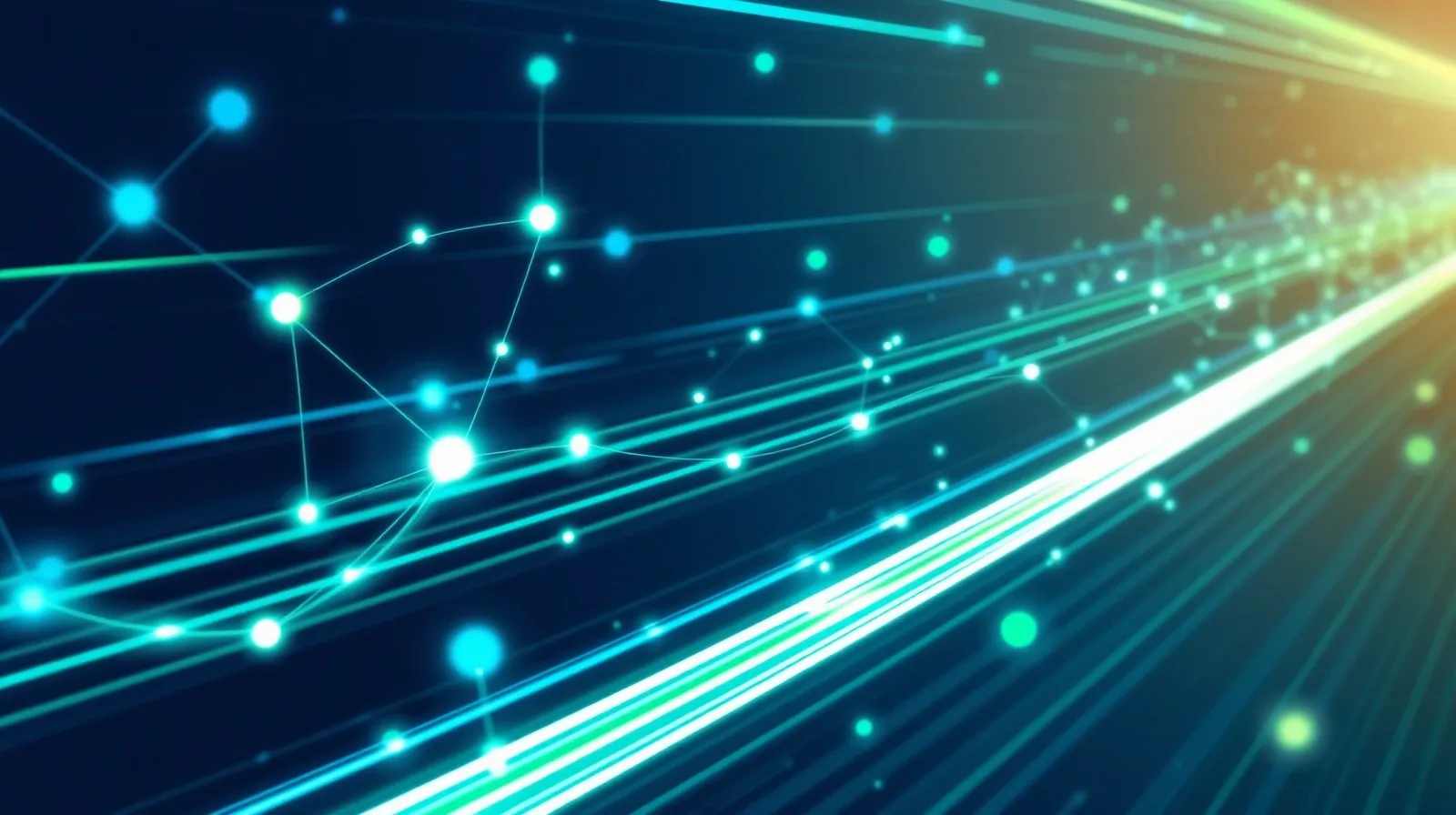 Ilustración abstracta de nodos digitales conectados que representan inteligencia artificial rápida y segura