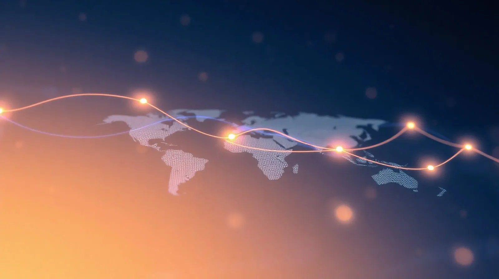 Ilustración abstracta de un mapa digital con trazos de luz que representan una conversación con inteligencia artificial