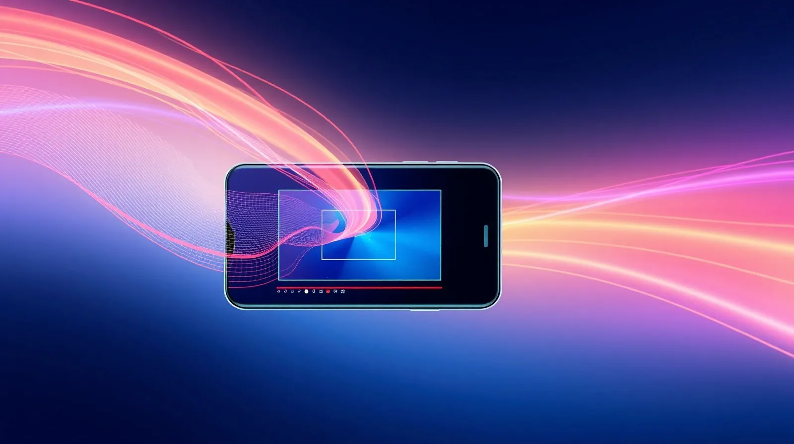 Ilustración abstracta de edición de video con inteligencia artificial en un teléfono móvil