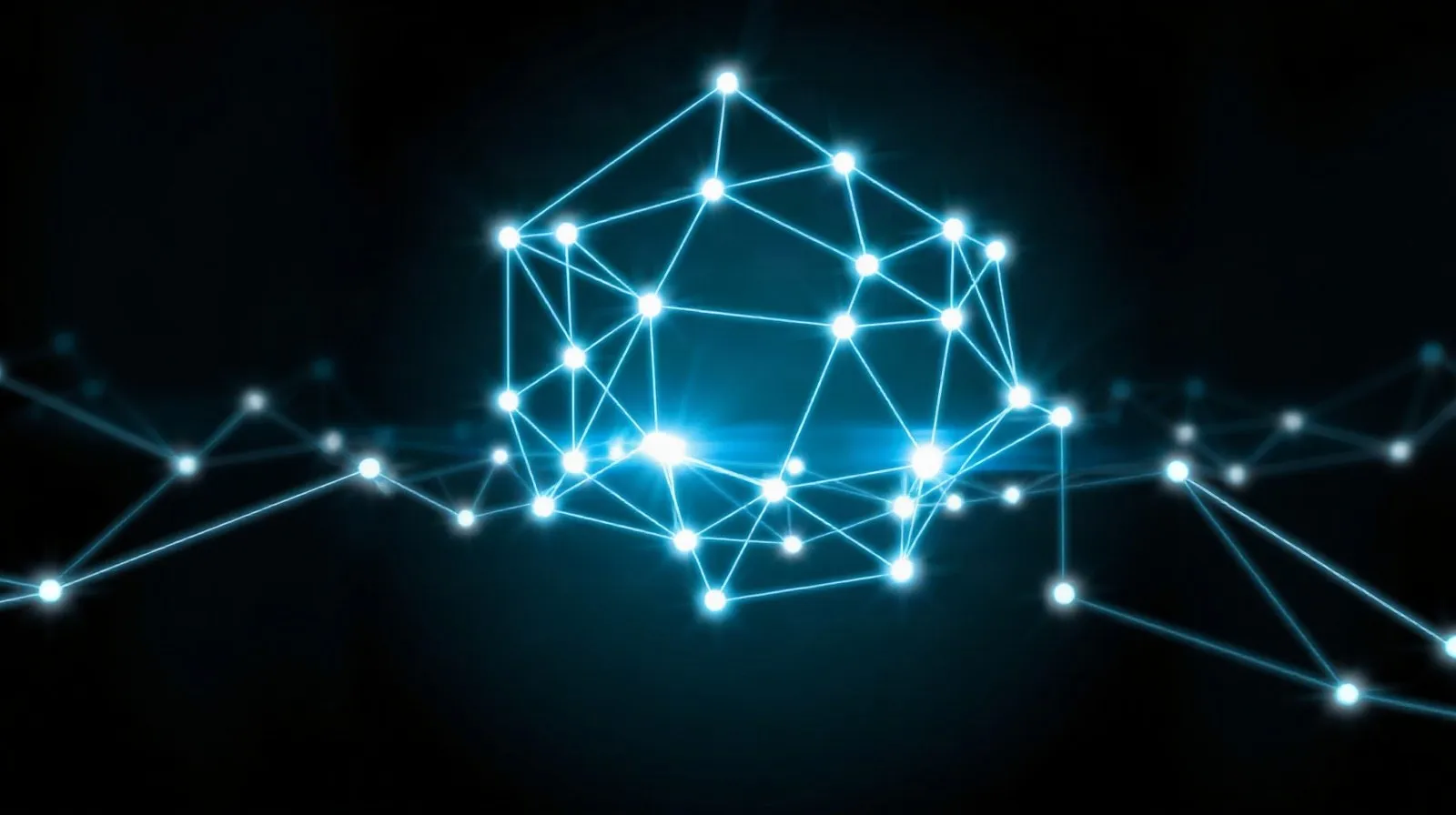 Ilustración abstracta de una red de nodos luminosos que representa un modelo de inteligencia artificial