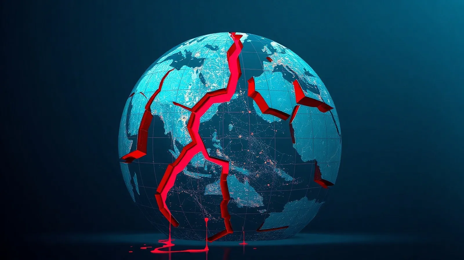 Ilustración abstracta de un globo terráqueo digital con fragmentos de mapas satelitales distorsionados por inteligencia artificial