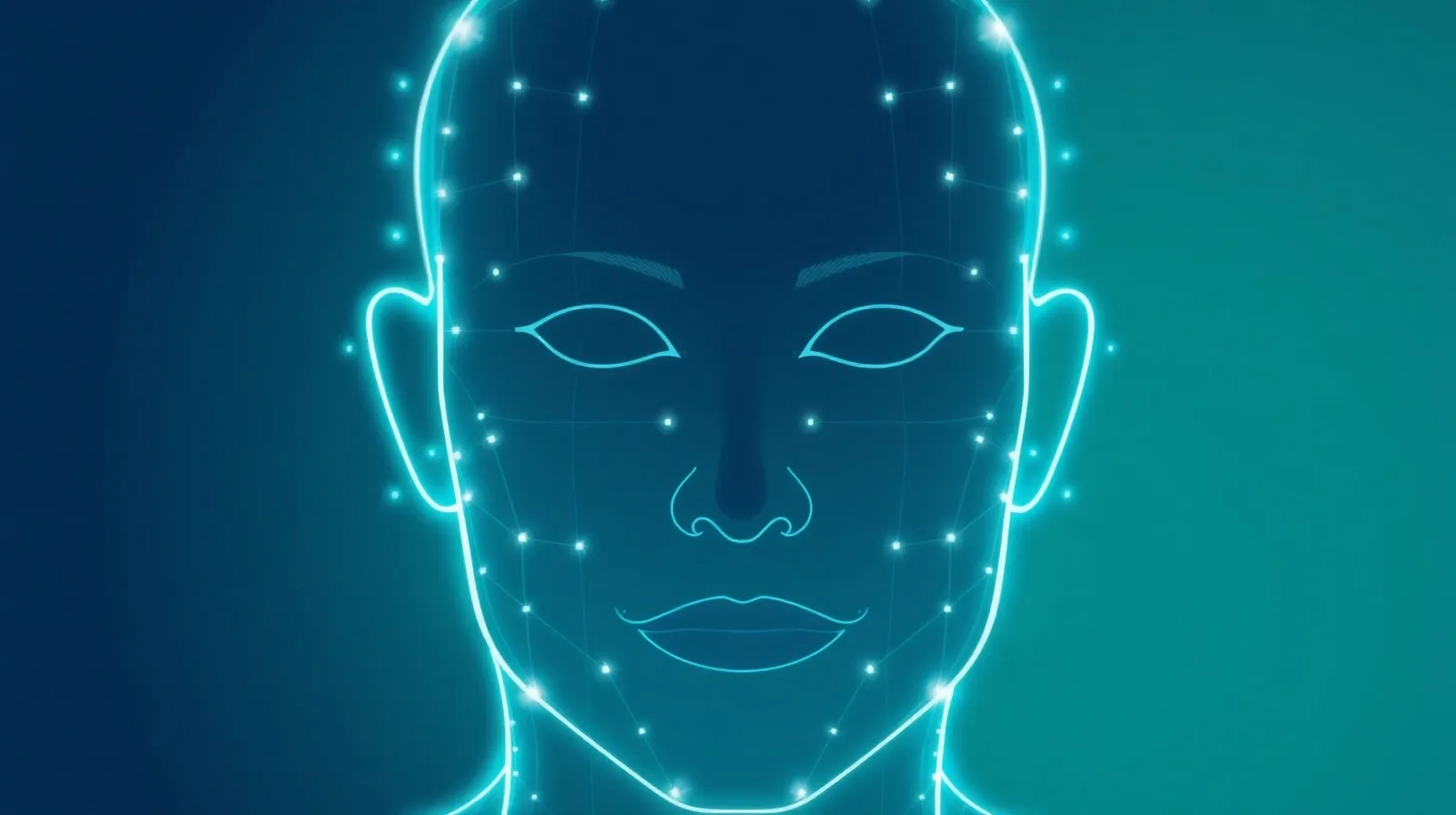 Ilustración abstracta de un rostro digital formado por líneas y partículas de luz representando la verificación biométrica