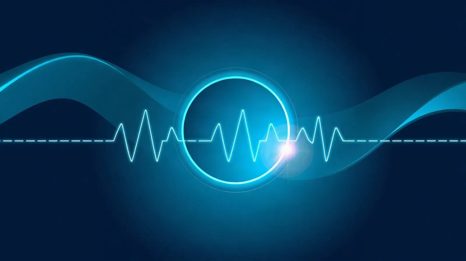 Ilustración abstracta de un reloj inteligente con ondas de pulso representando monitoreo de salud