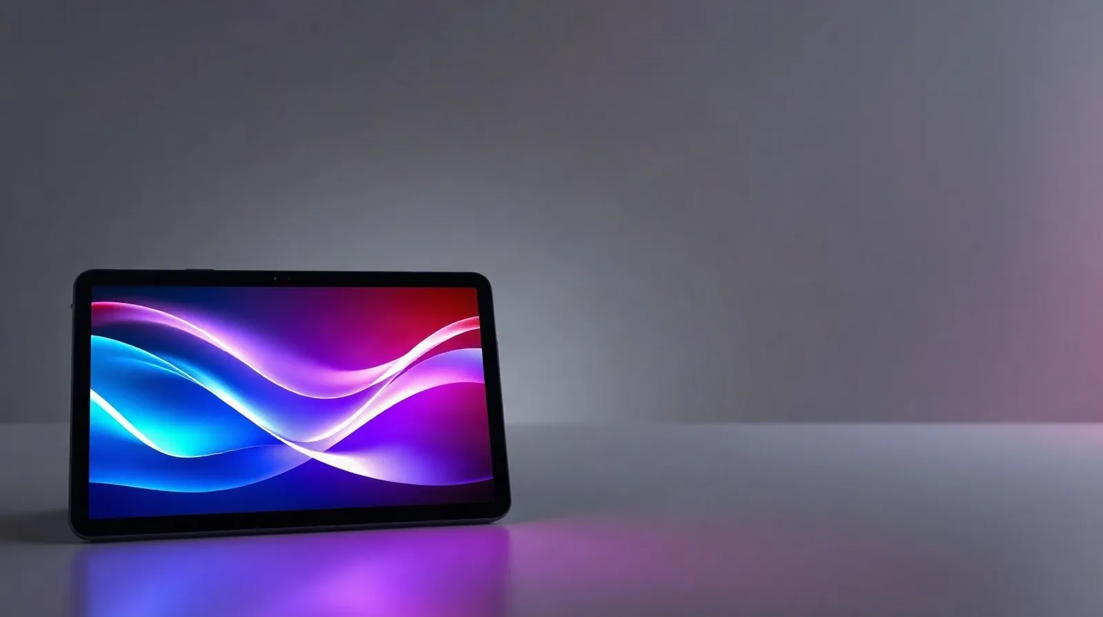 Ilustración abstracta de una tablet pequeña con pantalla brillante de alto contraste representando tecnología OLED