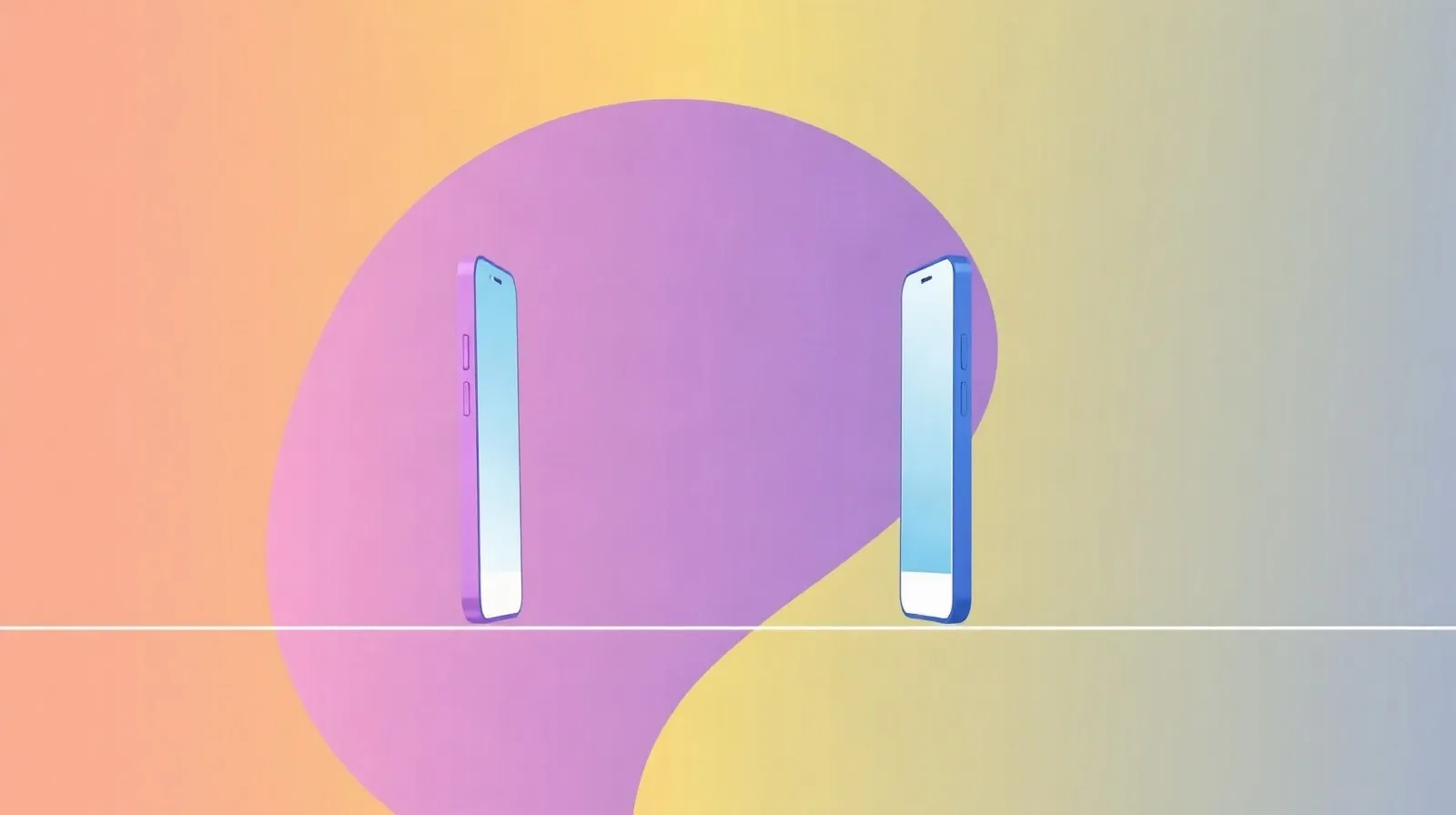 Ilustración abstracta de dos siluetas de teléfonos inteligentes en comparación sobre fondo degradado
