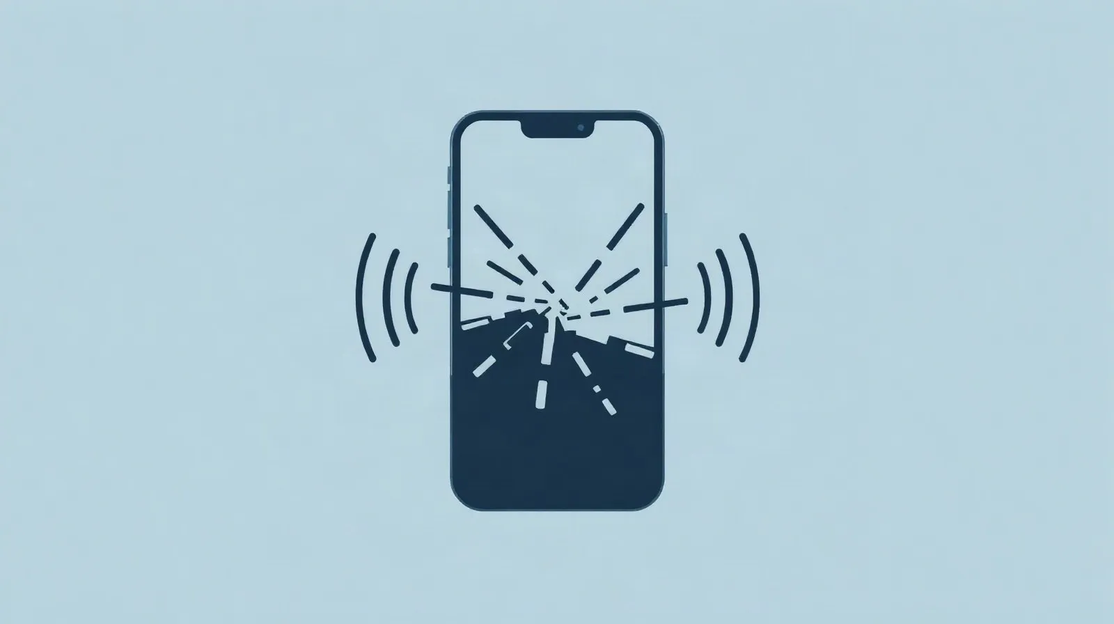 Ilustración abstracta de un teléfono con ondas de señal fragmentadas representando fallas de conectividad