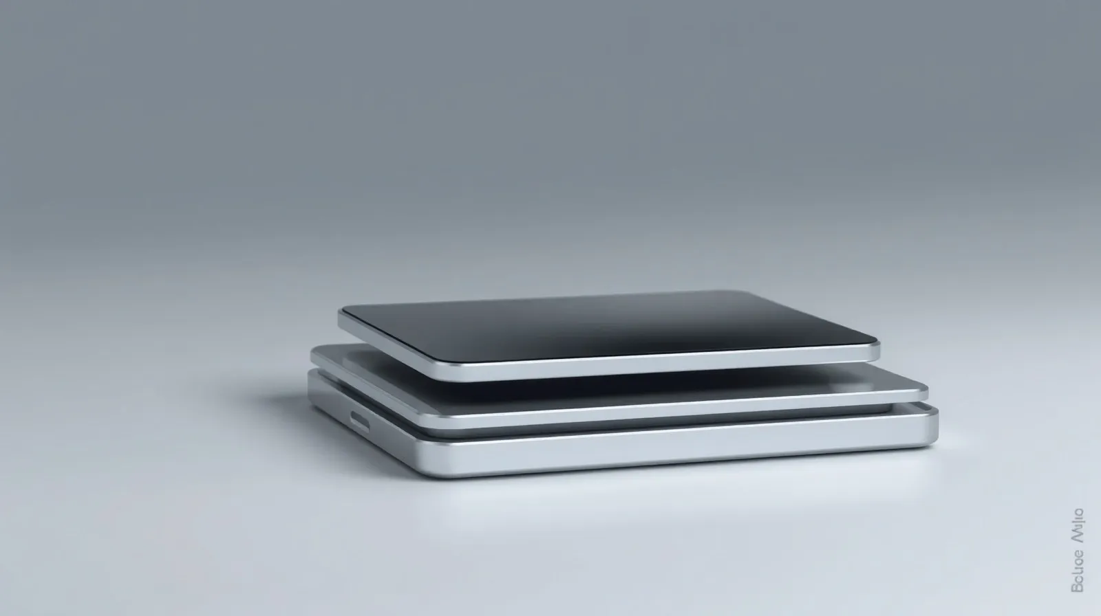 Ilustración abstracta de capas metálicas que representan el cambio de grosor en el diseño de un smartphone