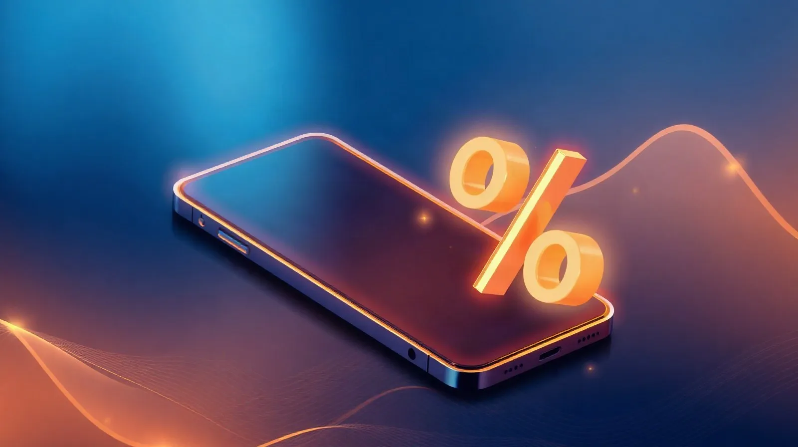 Ilustración abstracta que representa un descuento y financiamiento aplicado a un teléfono inteligente de gama alta