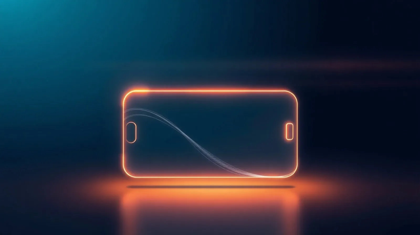 Ilustración abstracta de un teléfono delgado con líneas de energía representando mejoras de batería