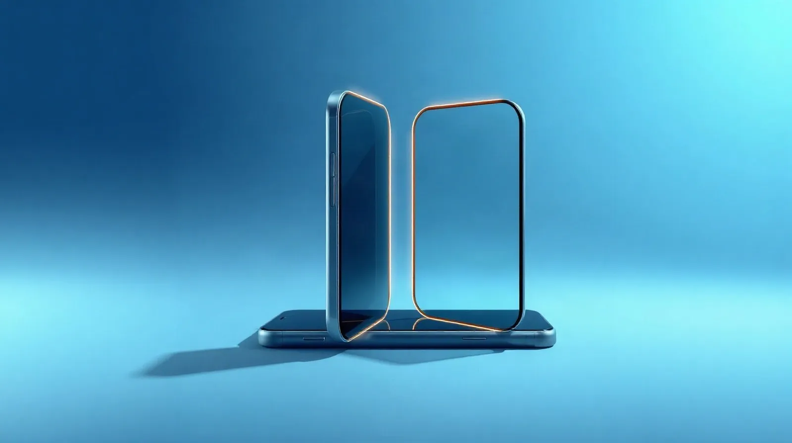 Ilustración abstracta de un teléfono plegable con dos paneles unidos por una bisagra luminosa