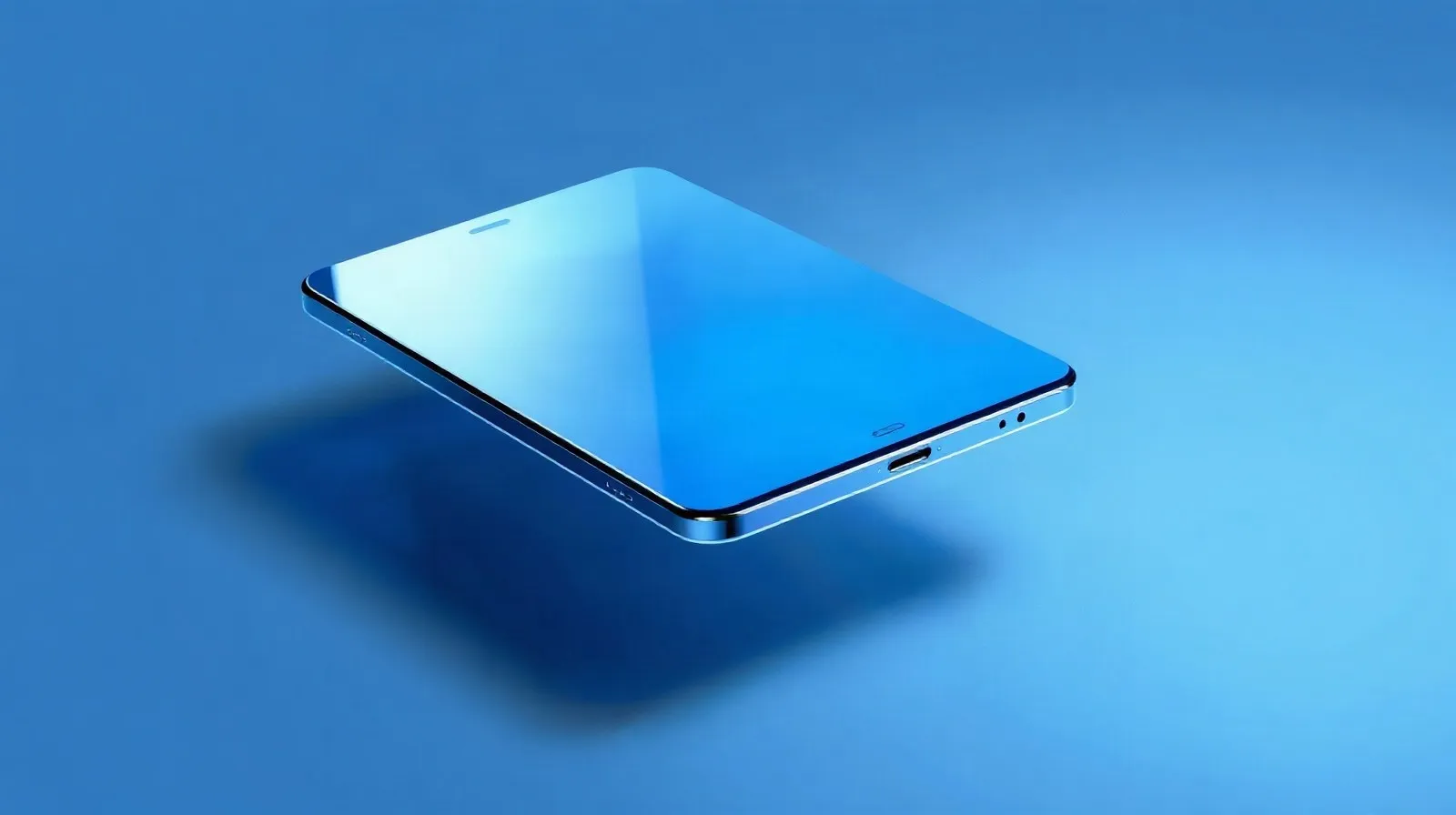 Ilustración abstracta de un smartphone plegable con una bisagra luminosa entre dos paneles de pantalla