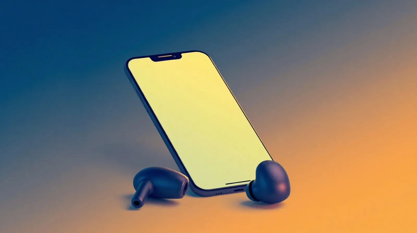 Ilustración abstracta de un celular y unos audífonos inalámbricos representando tecnología accesible