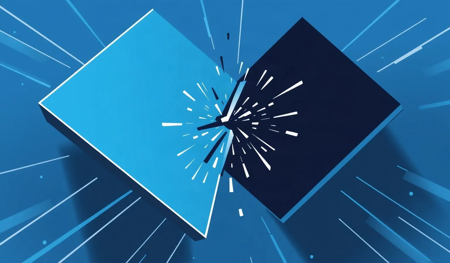 Ilustración abstracta de dos formas geométricas enfrentadas que simbolizan la disputa entre plataformas digitales