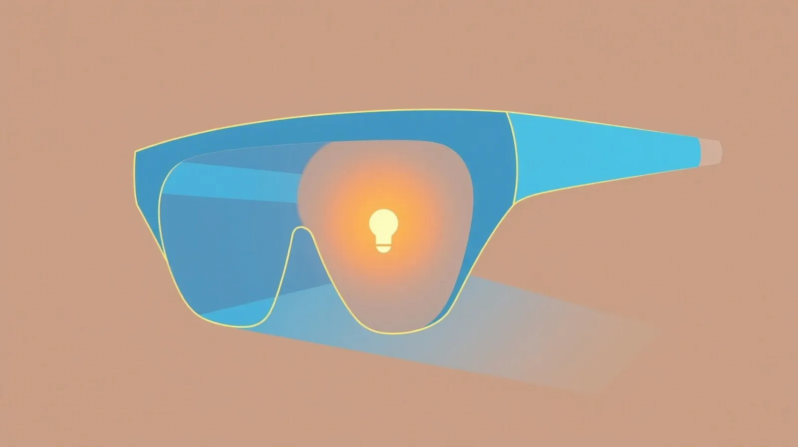 Ilustración abstracta de unos lentes inteligentes con una luz indicadora encendida, representando la privacidad en dispositivos tecnológicos
