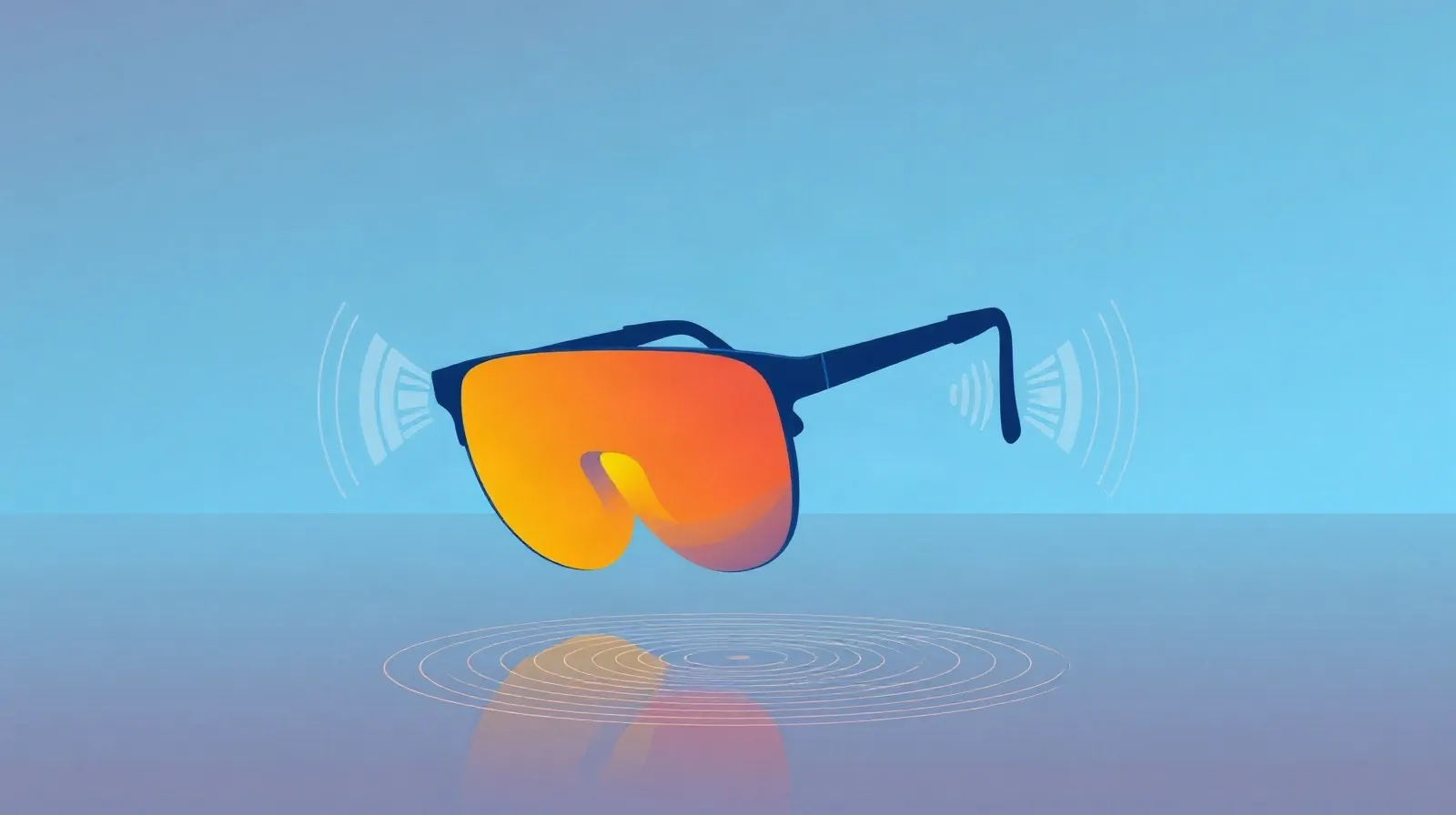Ilustración abstracta de unos lentes con ondas de sonido representando lentes inteligentes sin cámara