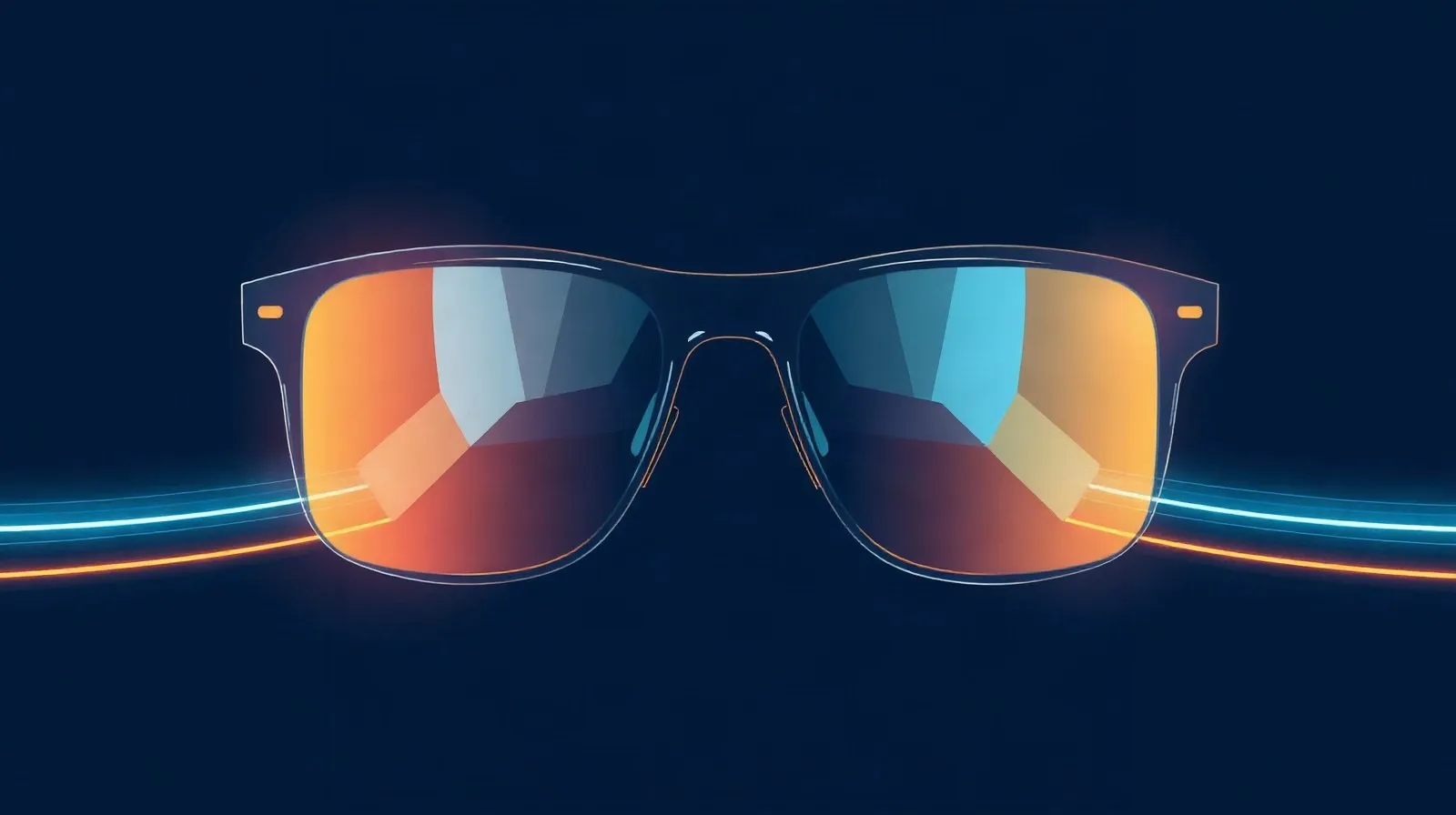Ilustración abstracta de unos lentes futuristas formados por líneas de luz, representando lentes inteligentes